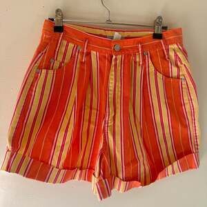 Skoozi Vintage High Waisted Striped Denim Cuffed Shorts
